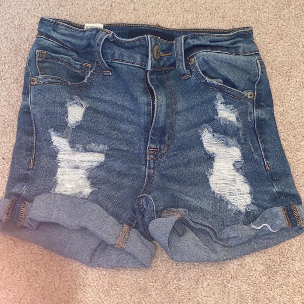 High Rise Midi Jean Shorts